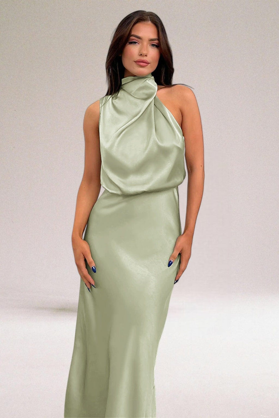 Arden Halter Midi Dress Light Green