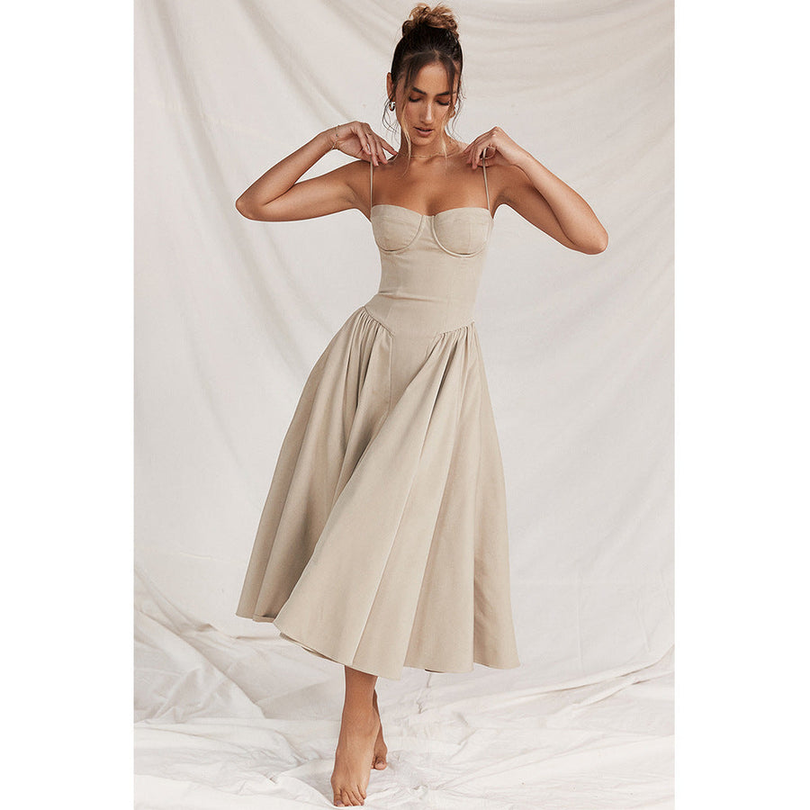 Avalon Corset Midi Dress Apricot