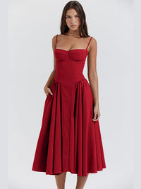 Avalon Corset Midi Dress Red