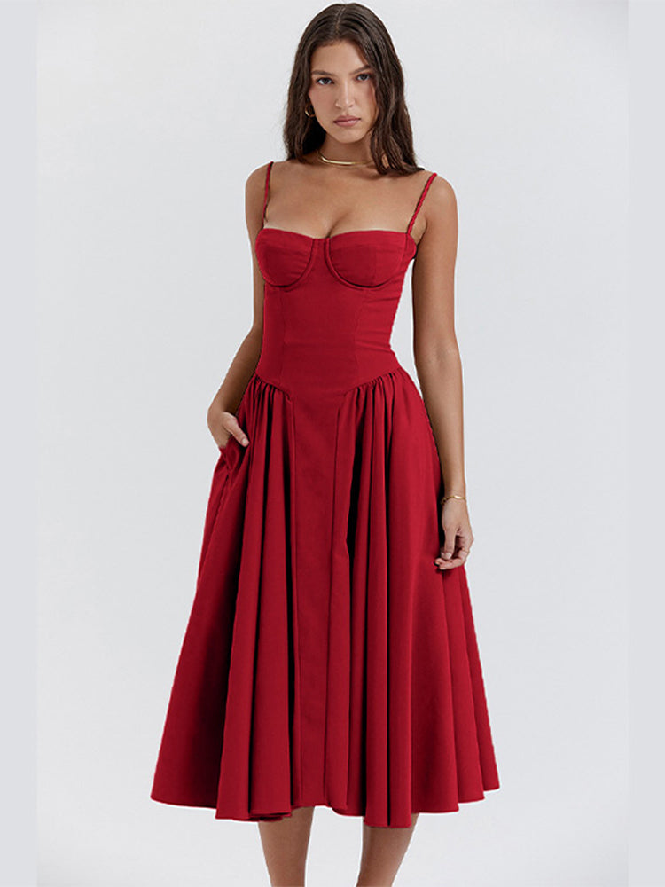 Avalon Corset Midi Dress Red