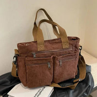 Amelia | Women's Corduroy Multi-Pocket Convertible Tote Bag Brown