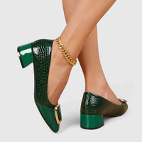 Camila | Women's Croc-Embossed Block Heel Loafers Green