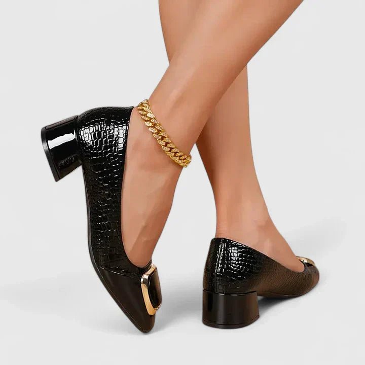 Camila | Women's Croc-Embossed Block Heel Loafers Black