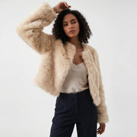 Mia | Women's Cropped Faux Fur Cardigan Jacket Apricot