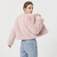 Mia | Women's Cropped Faux Fur Cardigan Jacket Pink