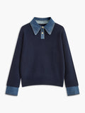 Mia | Women's Denim-Collar Knit Polo Sweater