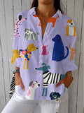 Layla | Women's Dog Print Button-Front Blouse Long Sleeve