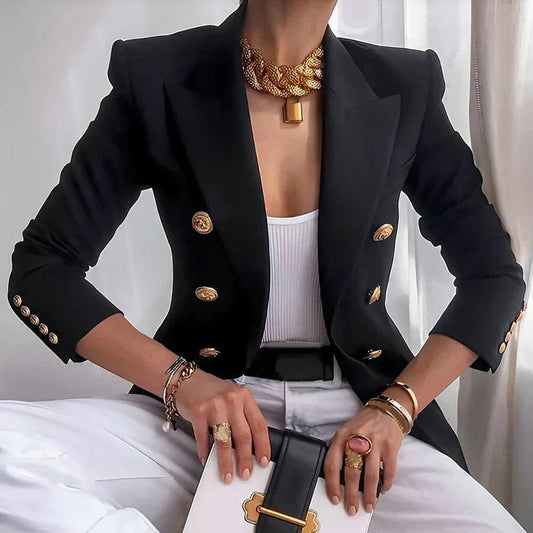 Grace | Women's Double-Breasted Blazer with Gold Buttons Black