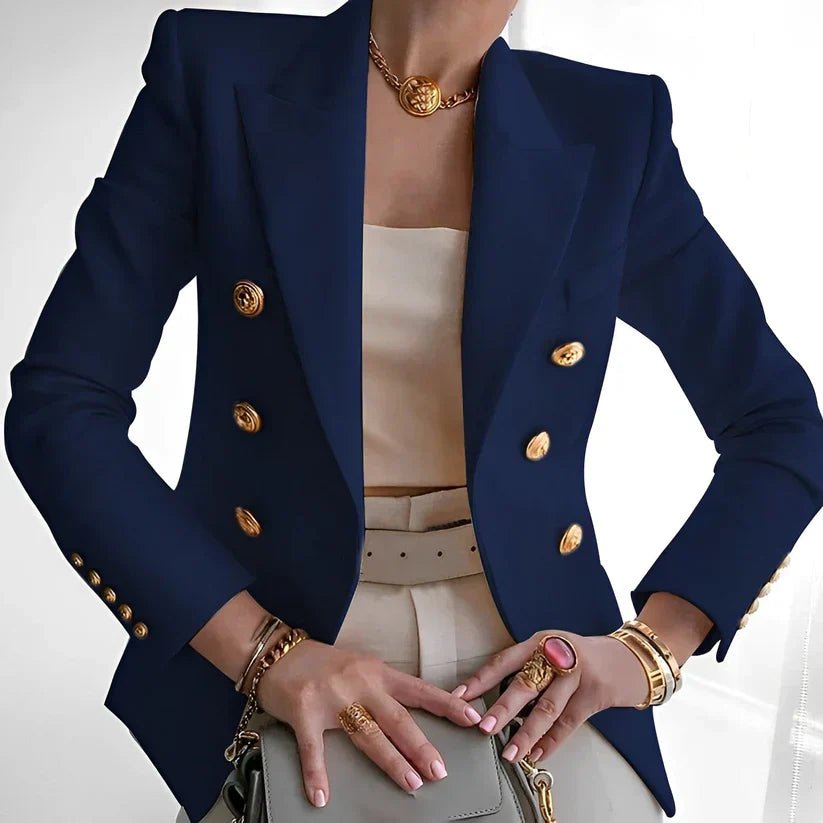 Grace | Women's Double-Breasted Blazer with Gold Buttons Navy Blue