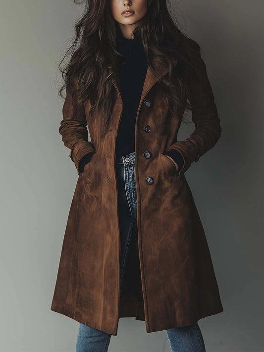 Amelia | Women's Double-Breasted Trench Coat Classic Vintage Style Brown