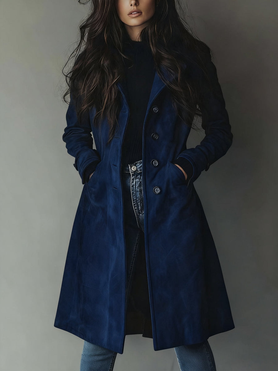 Amelia | Women's Double-Breasted Trench Coat Classic Vintage Style Dark Blue