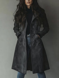Amelia | Women's Double-Breasted Trench Coat Classic Vintage Style Dark Gray