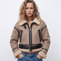 Isabella | Women's Double-Sided Shearling Bomber Jacket Khaki