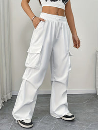 Chloe | Women's Wide Leg Cargo Pocket Drawstring Pants White
