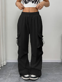 Chloe | Women's Wide Leg Cargo Pocket Drawstring Pants Black