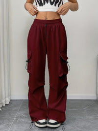 Chloe | Women's Wide Leg Cargo Pocket Drawstring Pants Burgundy