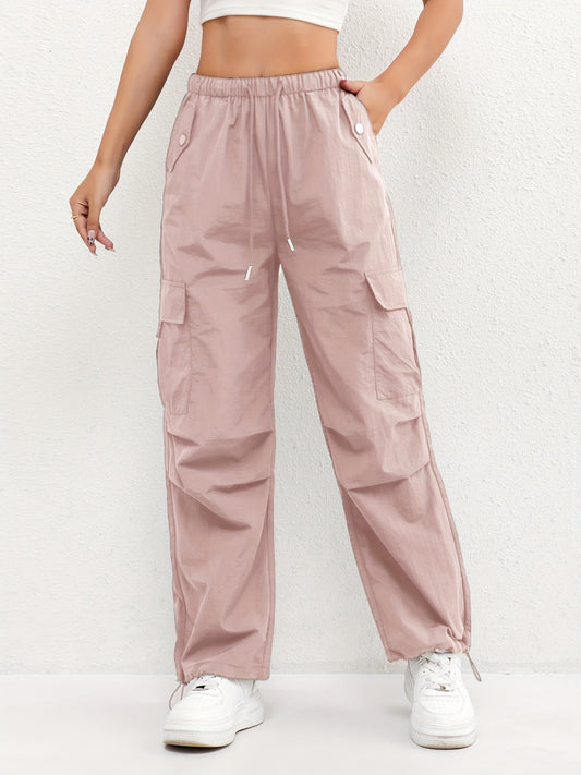 Brooklyn | Women's Cargo Pocket Drawstring Casual Pants Pink