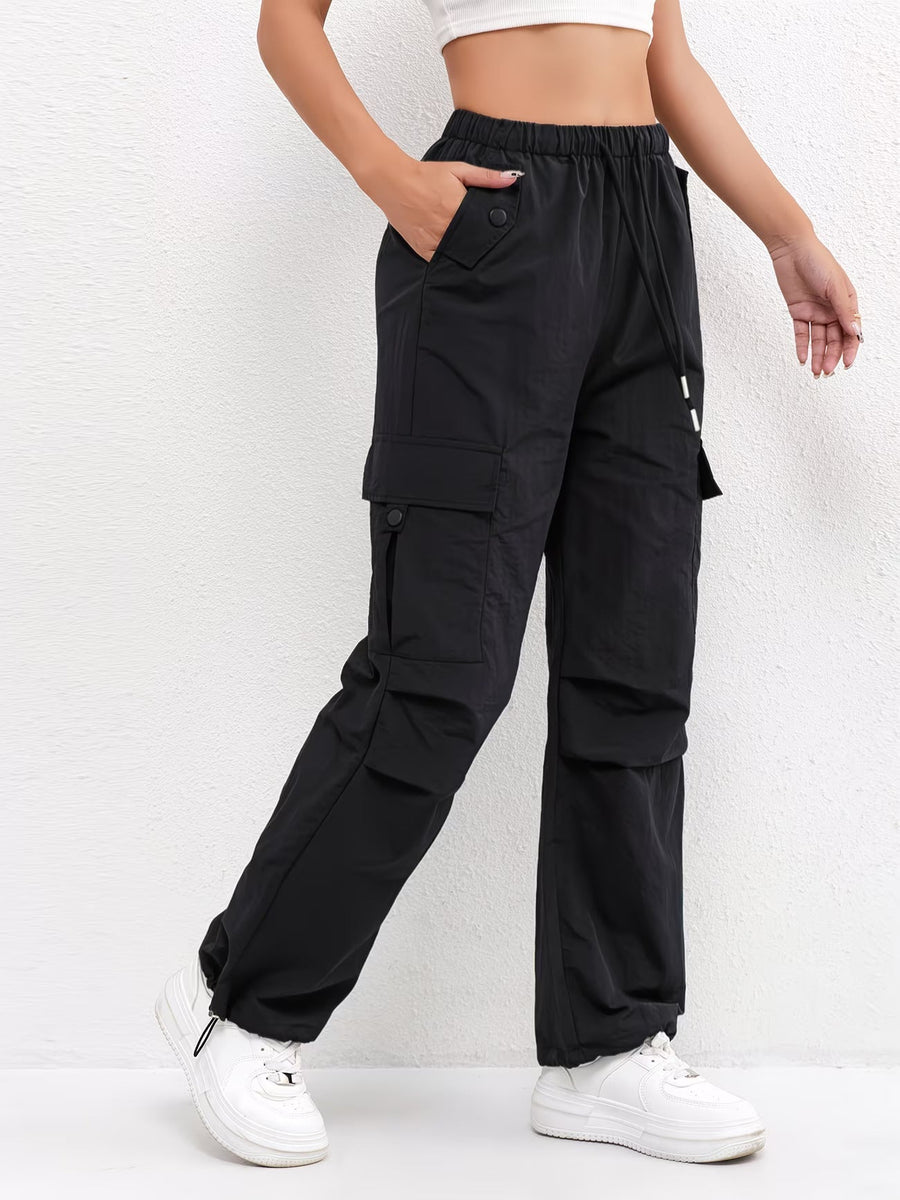 Brooklyn | Women's Cargo Pocket Drawstring Casual Pants Black