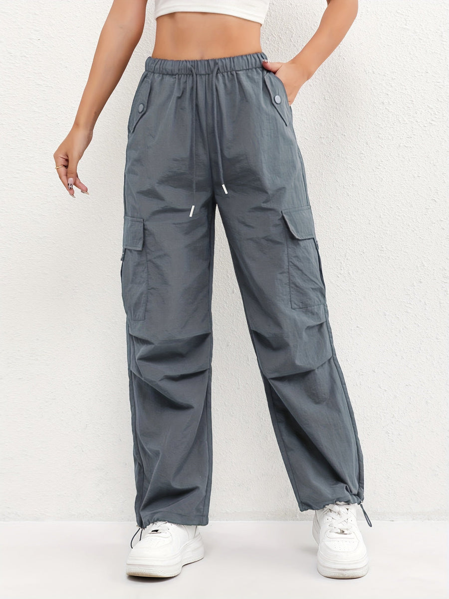 Brooklyn | Women's Cargo Pocket Drawstring Casual Pants Gray
