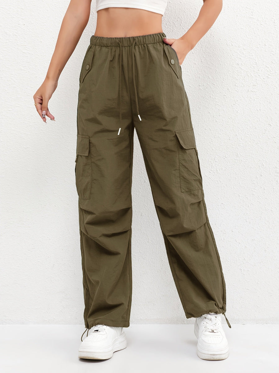 Brooklyn | Women's Cargo Pocket Drawstring Casual Pants Green