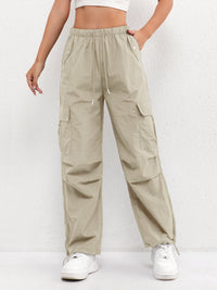 Brooklyn | Women's Cargo Pocket Drawstring Casual Pants Khaki