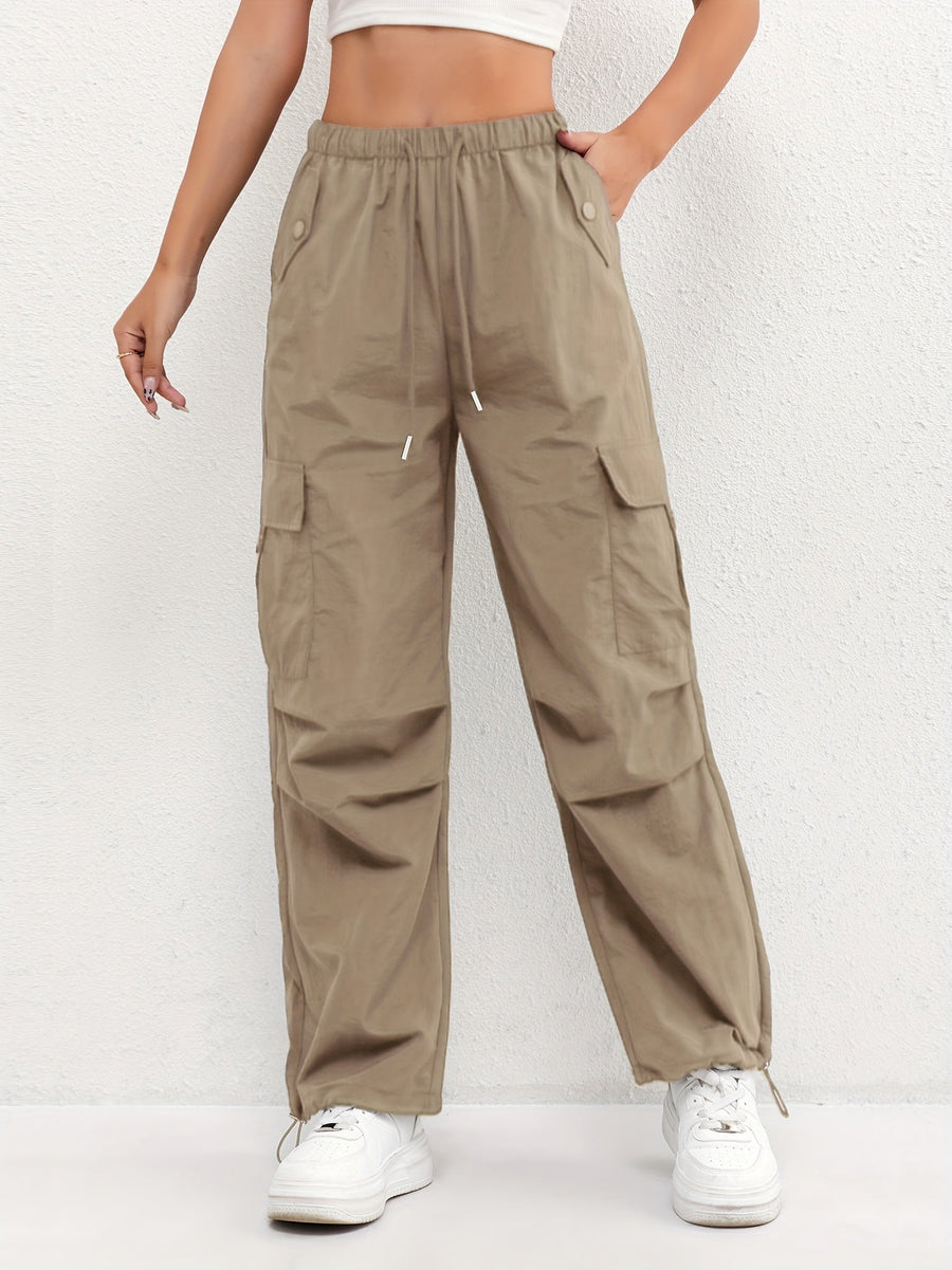 Brooklyn | Women's Cargo Pocket Drawstring Casual Pants Brown