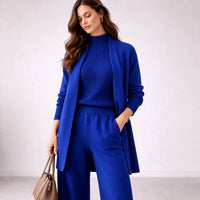 Emma | Women's Elegant Three-Piece Knit Lounge Set Evening Gown Blue