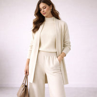 Emma | Women's Elegant Three-Piece Knit Lounge Set Evening Gown White