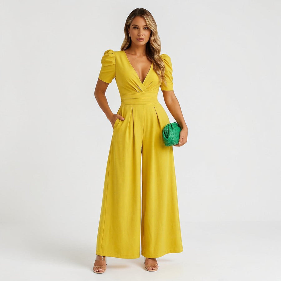 Zara Wide Leg Midi Jumpsuit Yellow