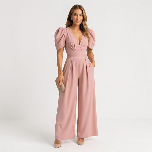 Zara Wide Leg Midi Jumpsuit Peach