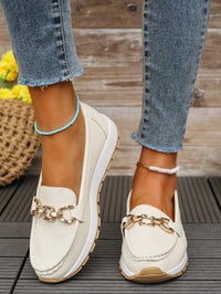 Emma | Women's Flat Loafers Slip-On Buckle Comfort Walking Shoes White