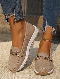 Emma | Women's Flat Loafers Slip-On Buckle Comfort Walking Shoes Khaki