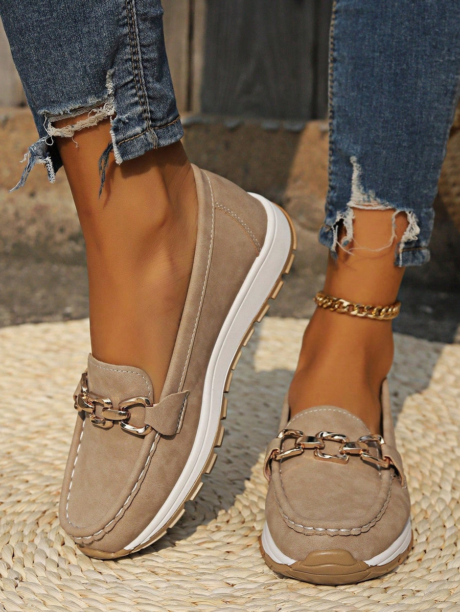 Emma | Women's Flat Loafers Slip-On Buckle Comfort Walking Shoes Khaki