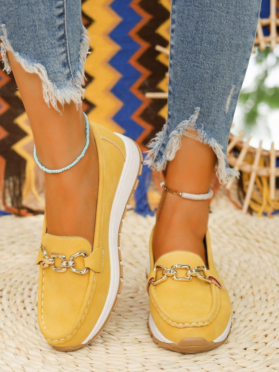 Emma | Women's Flat Loafers Slip-On Buckle Comfort Walking Shoes Yellow