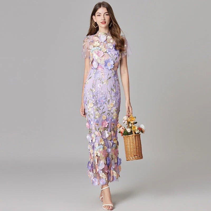 Scarlett | Women's Floral Applique Sleeveless Maxi Dress Purple