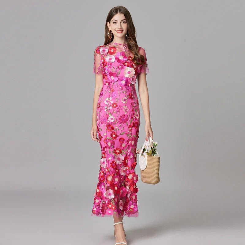 Scarlett | Women's Floral Applique Sleeveless Maxi Dress Pink