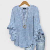 Penelope | Women's Floral Blouse Ruffle Sleeves V-Neck Casual Blue