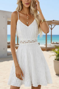 Mia | Women's Floral Lace-Waist Spaghetti Strap Mini Cocktail Dress White