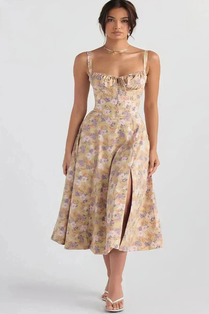 Esmae Corset Midi Dress White Rose Linsay