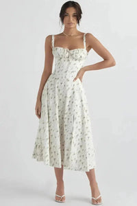 Esmae Corset Midi Dress White Floral Linsay