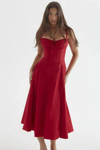 Esmae Corset Midi Dress Red Linsay