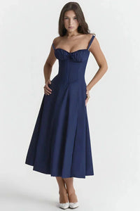 Esmae Corset Midi Dress Navy Blue Linsay
