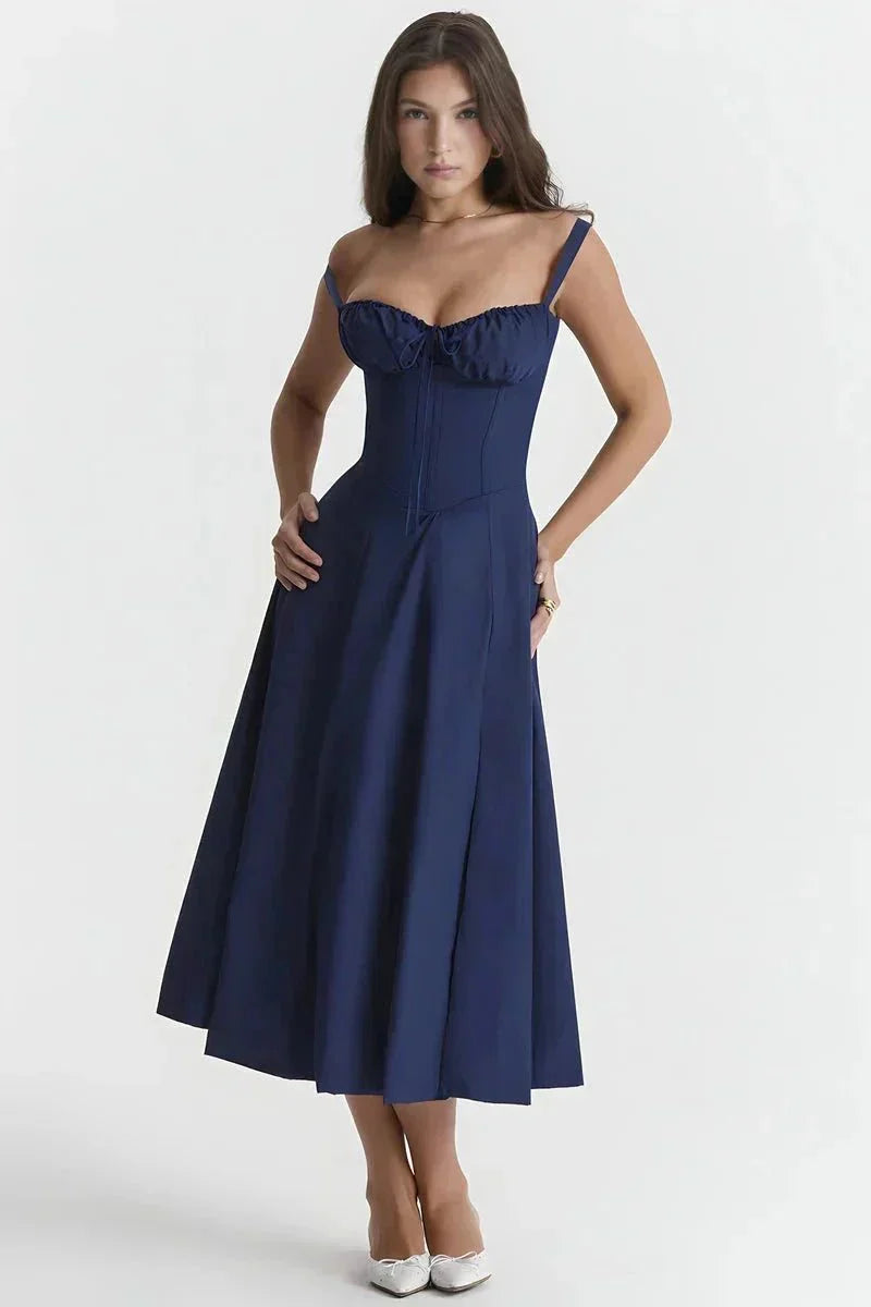 Esmae Corset Midi Dress Navy Blue Linsay