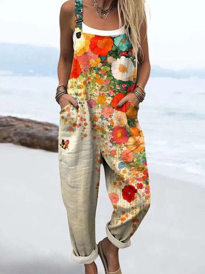 Charlotte | Women's Floral Print Sleeveless Wide Leg Pants Jumpsuit Multicolour
