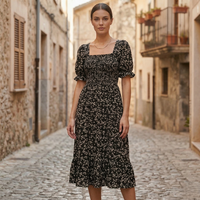 Alora Square Neck Midi Dress Black