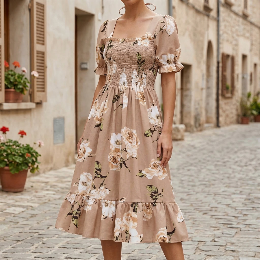 Alora Square Neck Midi Dress Brown