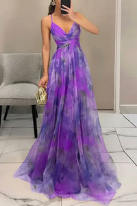 Layla | Women's Floral Tulle Sleeveless Maxi Cocktail Dress Purple