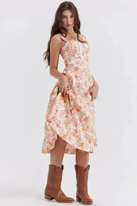 Coralie Off Shoulder Midi Dress Floral Pink