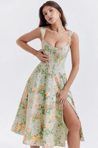 Coralie Off Shoulder Midi Dress Floral Green