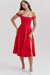 Coralie Off Shoulder Midi Dress Red